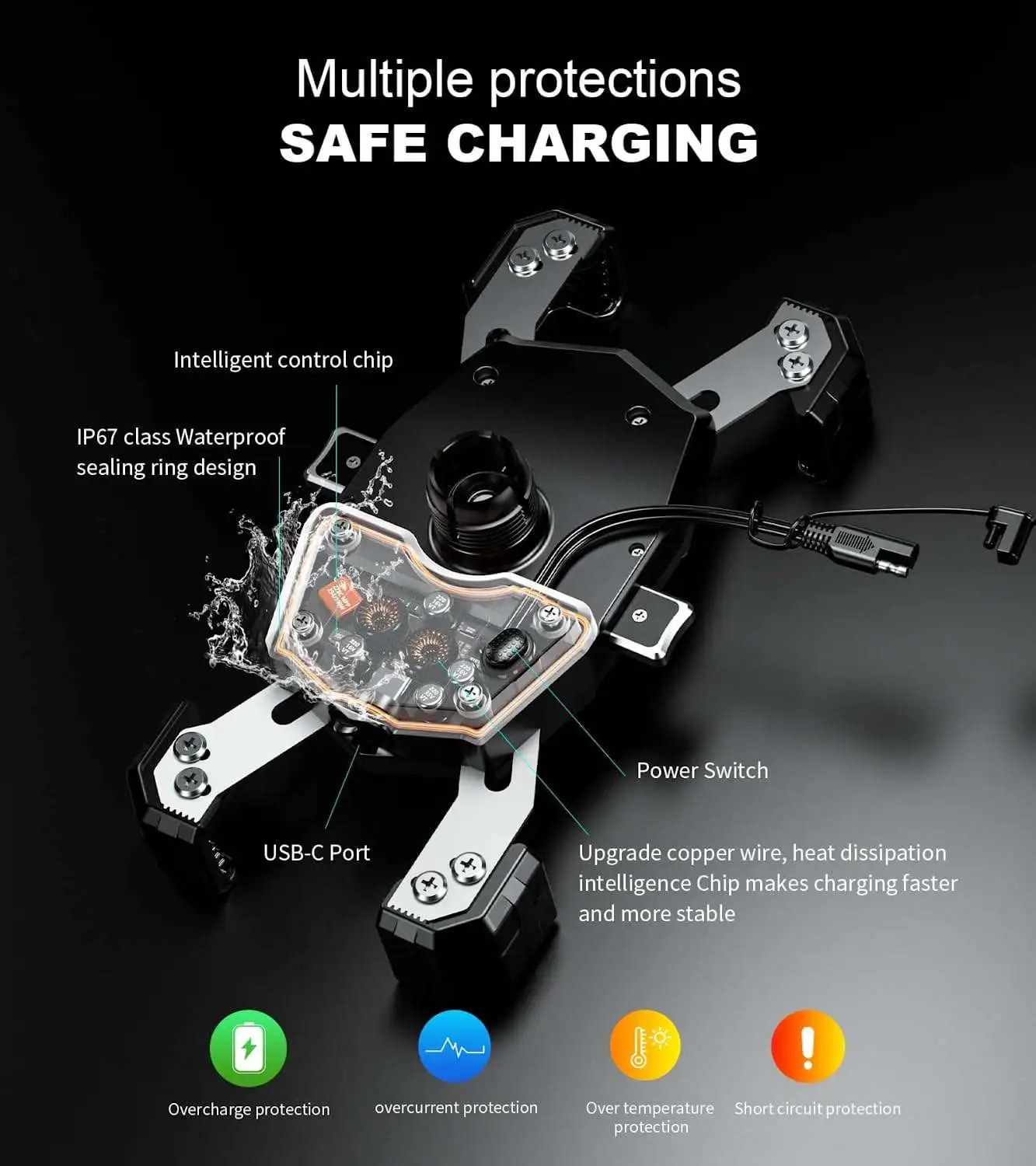 Imagem -03 - Suporte do Telefone da Motocicleta com Carregador sem Fio Bicicleta Quick Charger Mount 360 Ajustável 47 Smartphone