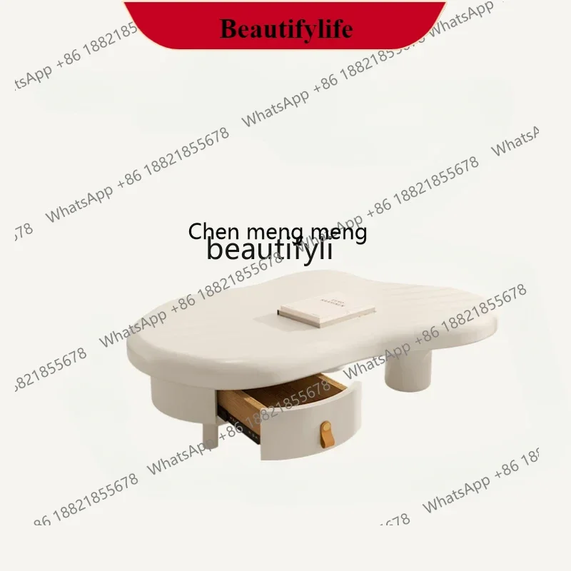 

G153 Light French Cloud Coffee Table with Drawer Household Small Apartment Living Room Low Table Special-Shaped Silent Style