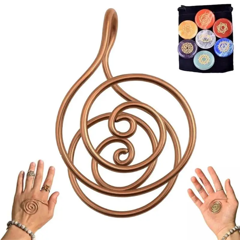 Copper Spiral Hand Ring Cuff, Adjustable and Portable, Handmade with Reiki Energy