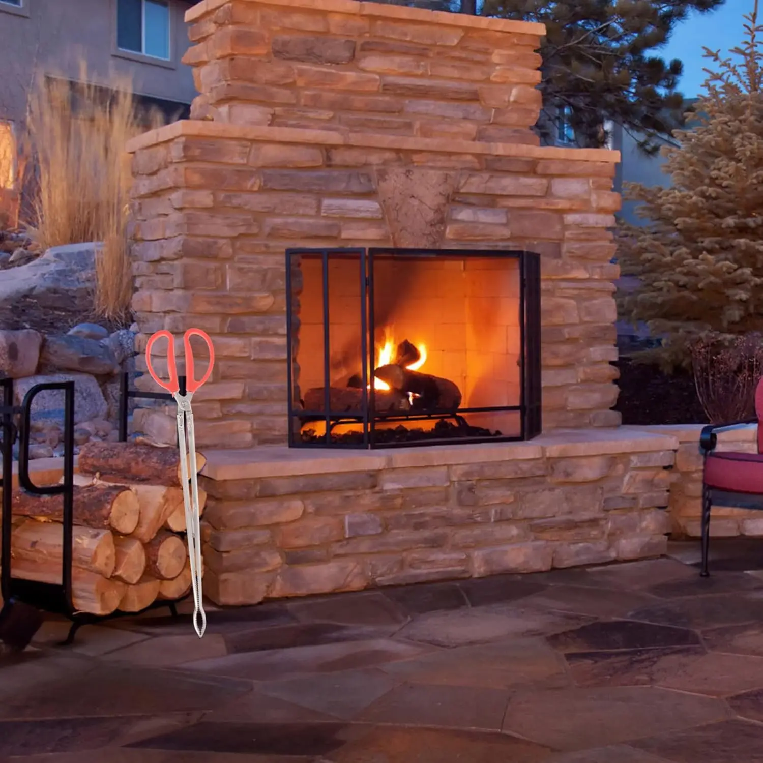薪トング バーベキュー暖炉トング 高耐久火トング 木炭ファイヤーピットアクセサリー 屋外用 屋外暖炉ツール