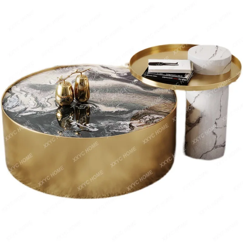 

Light Luxury Round Coffee Table Simple Modern Living Room Design Personalized Creative Stainless Steel Marble Tea Table