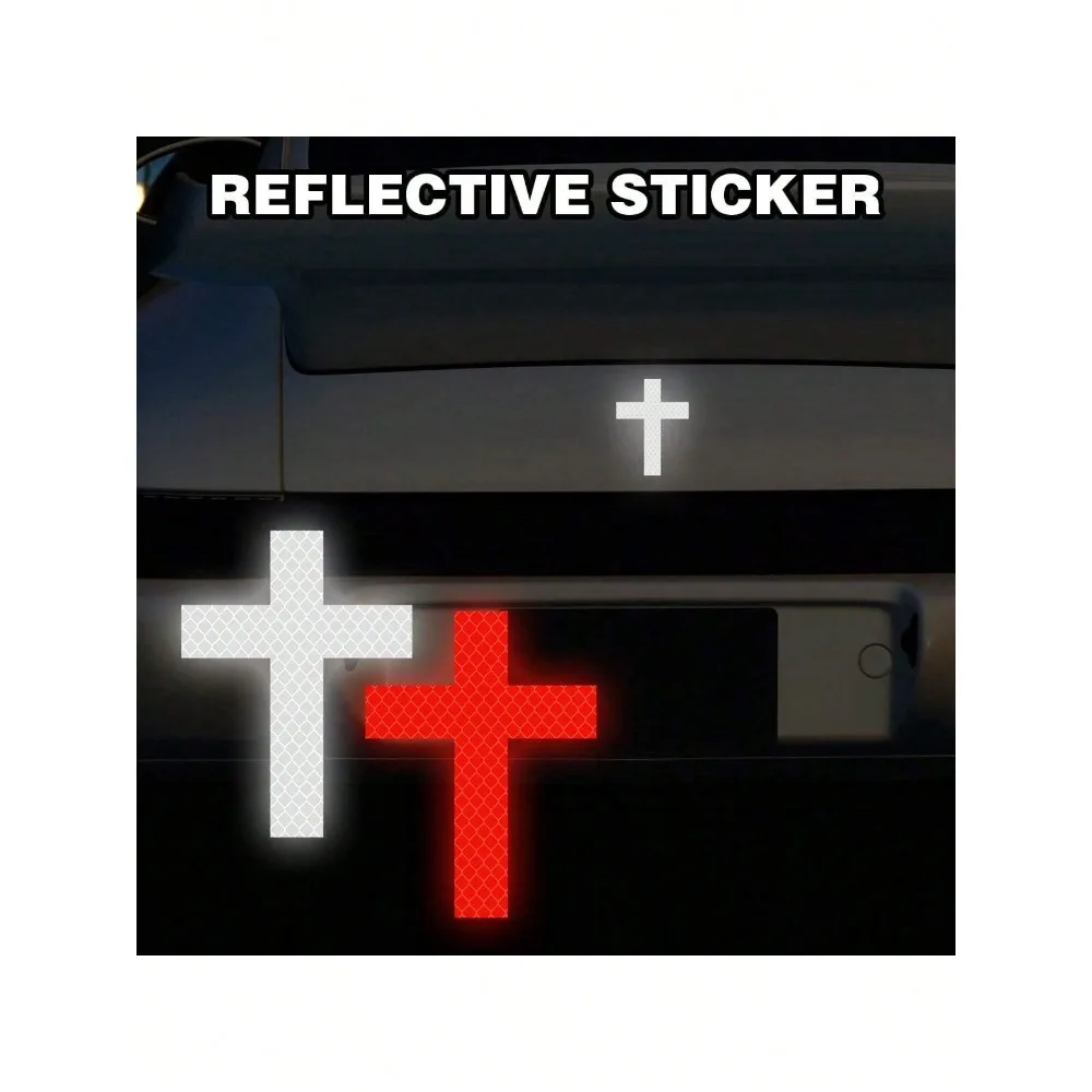 Reflective Cross Sticker Set 4PCS Memorial Style Vinyl Decal High Visibility Car Bike Cart Heart Design Outdoor Decoration