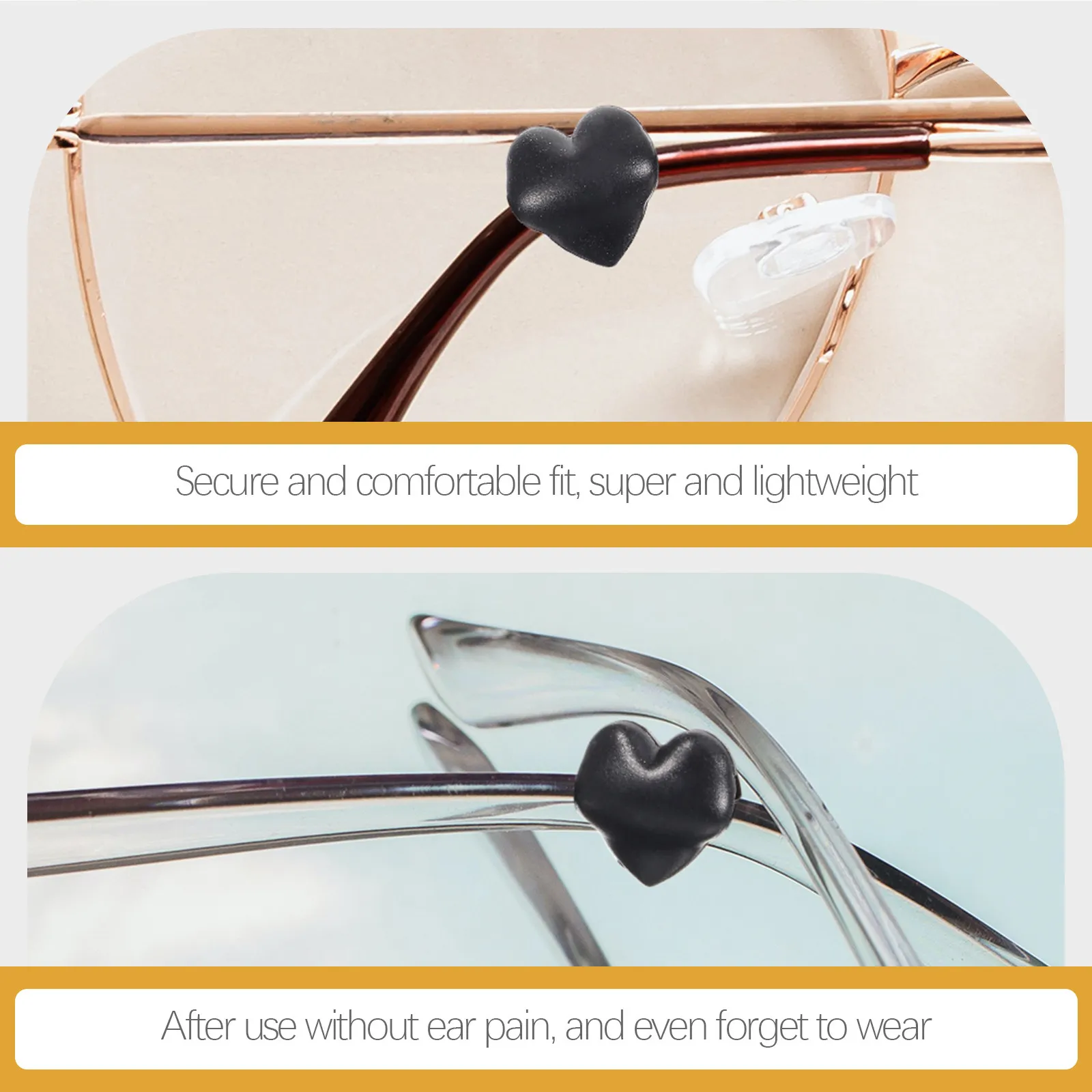 20Pcs Glasses Anti Slip Ear Covers Silicone Heart Shaped Ear Grips for Eyeglasses Sunglasses Stable Fit Sports Use