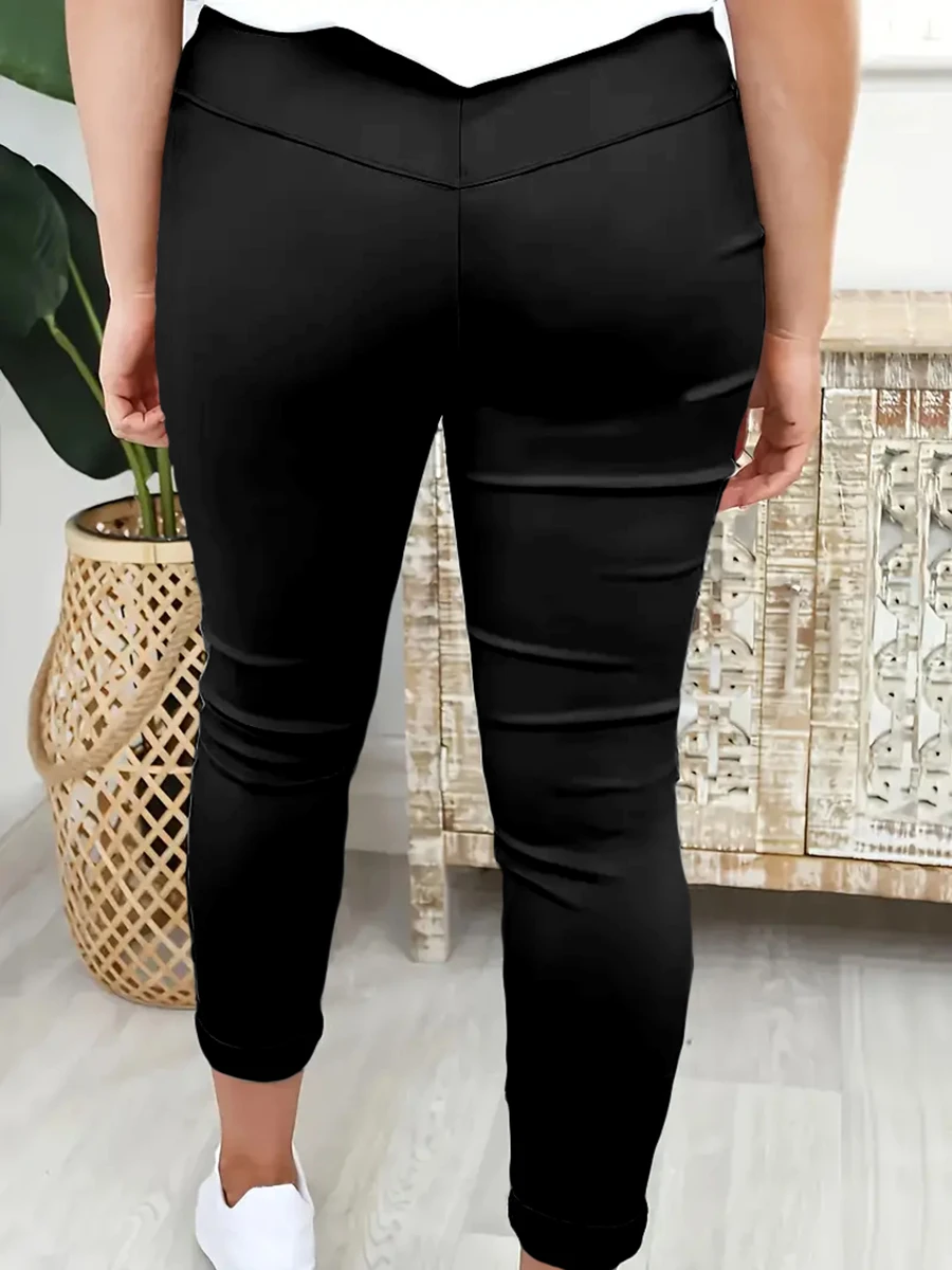 Damen Herbst Casual Lange Hose mit Hoher Elastischer Taille, Kordelzug, Schmale Passform, Bleistifthose, Einfarbige Stretch-Sweathose, Jogginghose – Detail 2