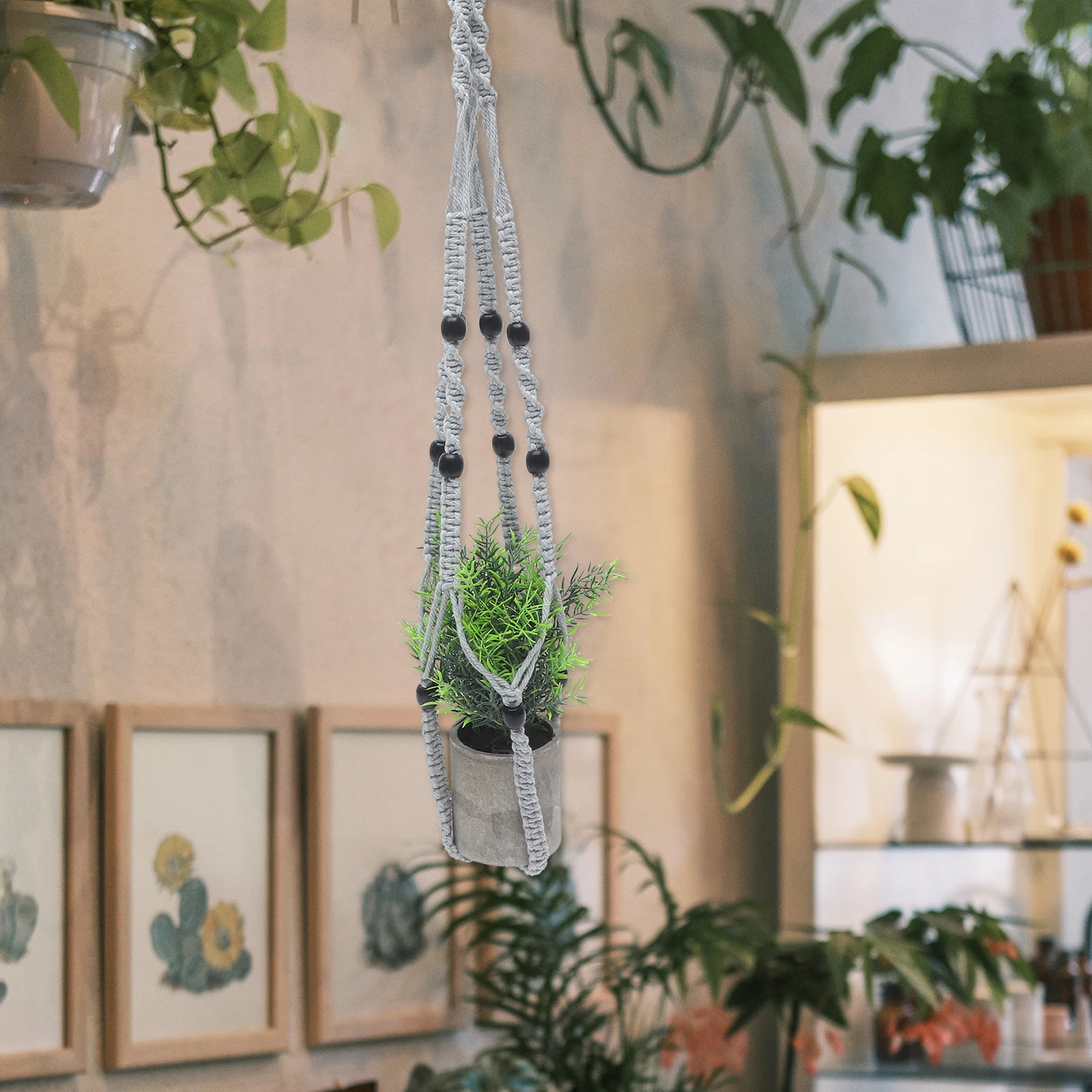 

2pcs Bohemian Decor Plant Hanger Cotton Rope Ceiling Plant Hangers Hanging Plants Flower Pot Net Bag Durable Practical