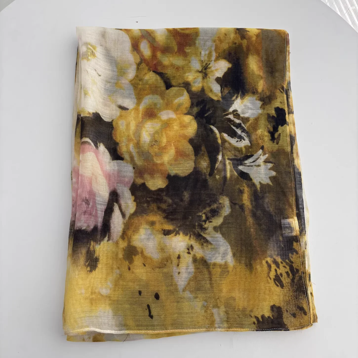 80% Wool 20% Silk Neck Scarves Women Spring Vintage Yellow Tie Dye Print Scarf Silk Wool Womens Headscarves