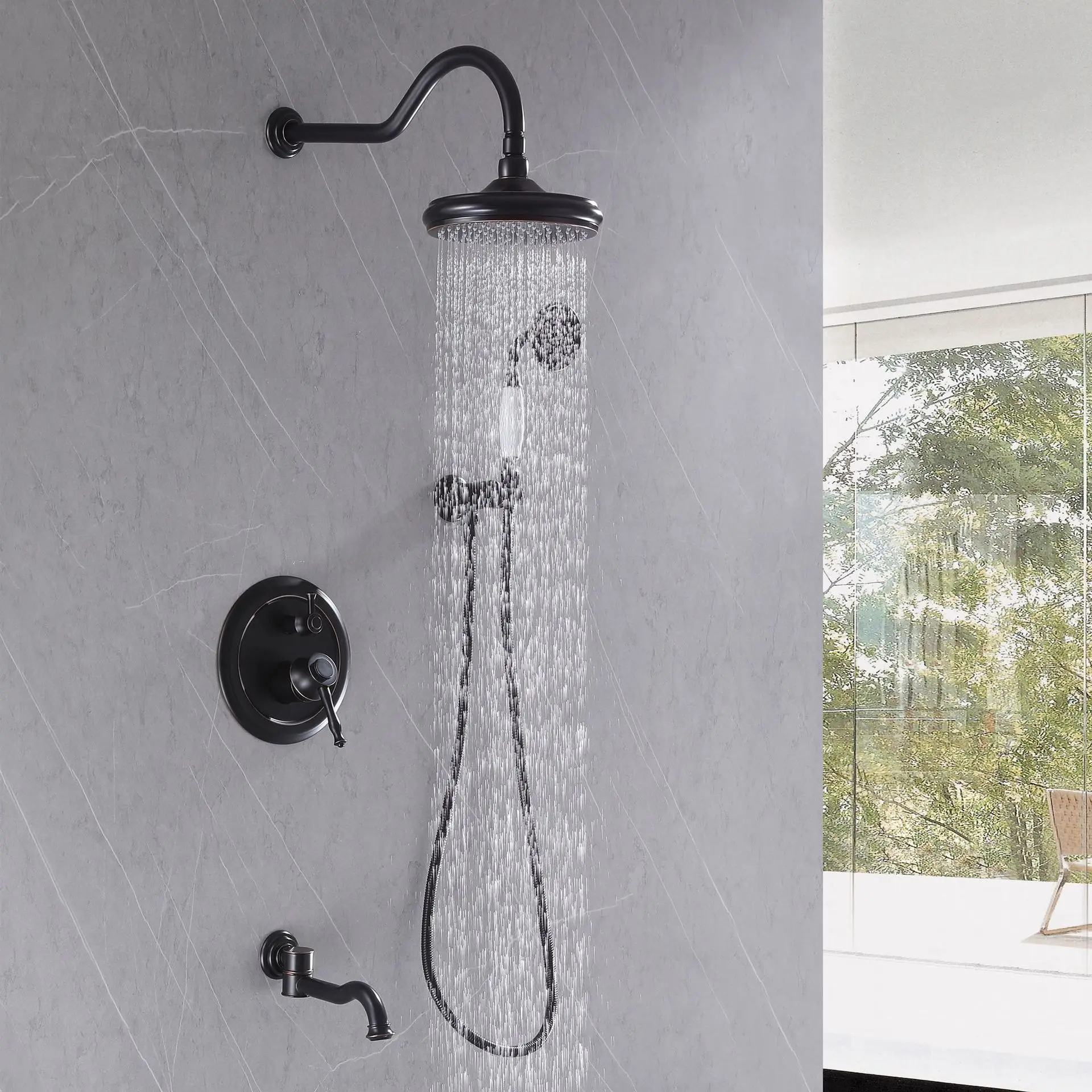 European retro copper shower, cold and hot shower spray suit, all copper concealed wall mounted shower head
