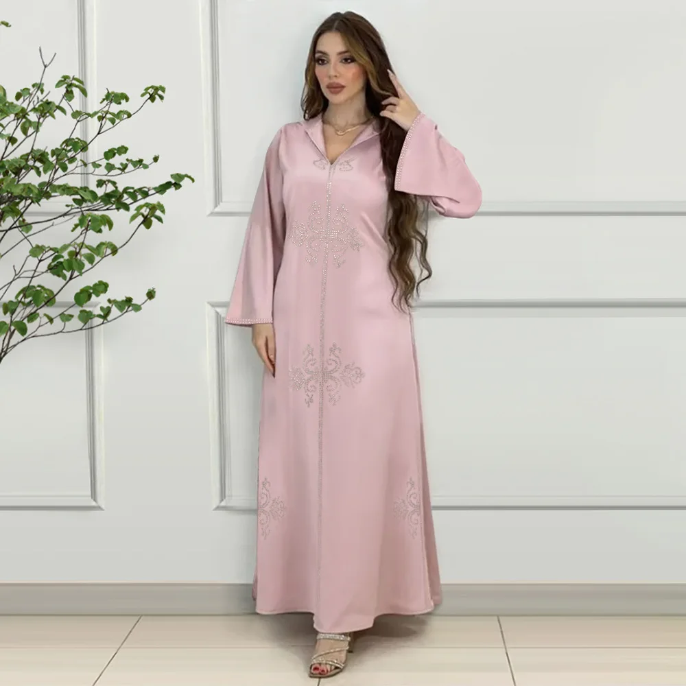 Mulheres Elegante Longo Vestido de Festa à Noite com Diamantes para Muçulmanos, Kaftan Islâmico, Marroquino, Jalabiya, Robe Djellaba, Oriente Médio, Dubai