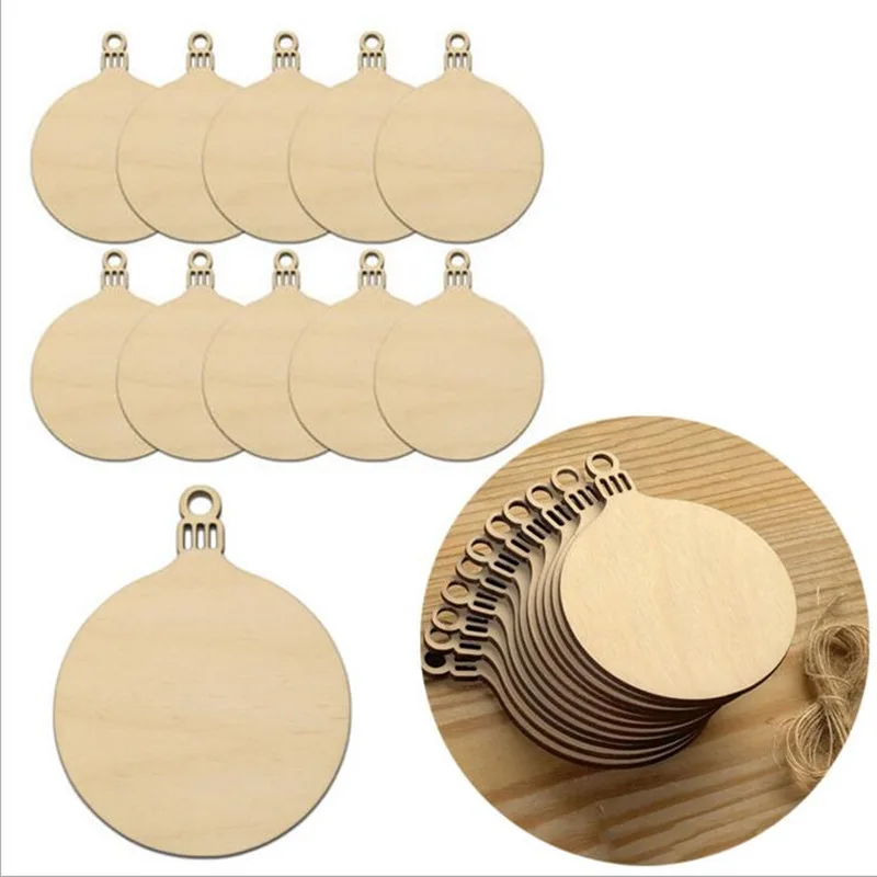 50pcs DIY Wooden Christmas Balls Decoration Round Craft Baubles Tags Hanging Ornament for Home Christmas New Year Event Festival