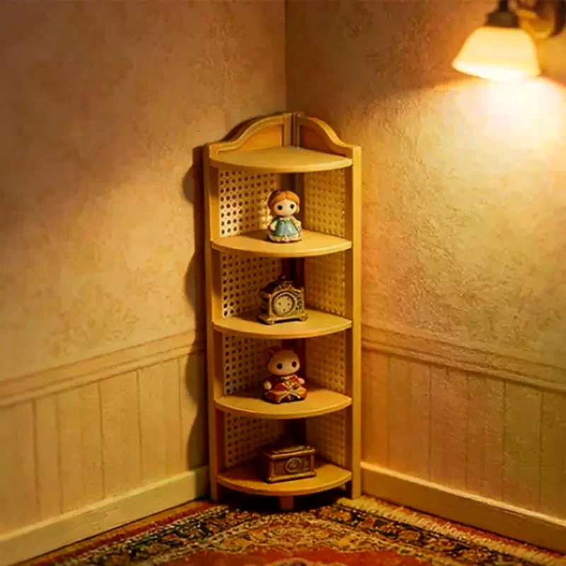 

1/12 Dollhouse Simulation Miniature Corner Storage Rack Display Shelves Model Dollhouse Retro Scene Furniture Decoration Toys
