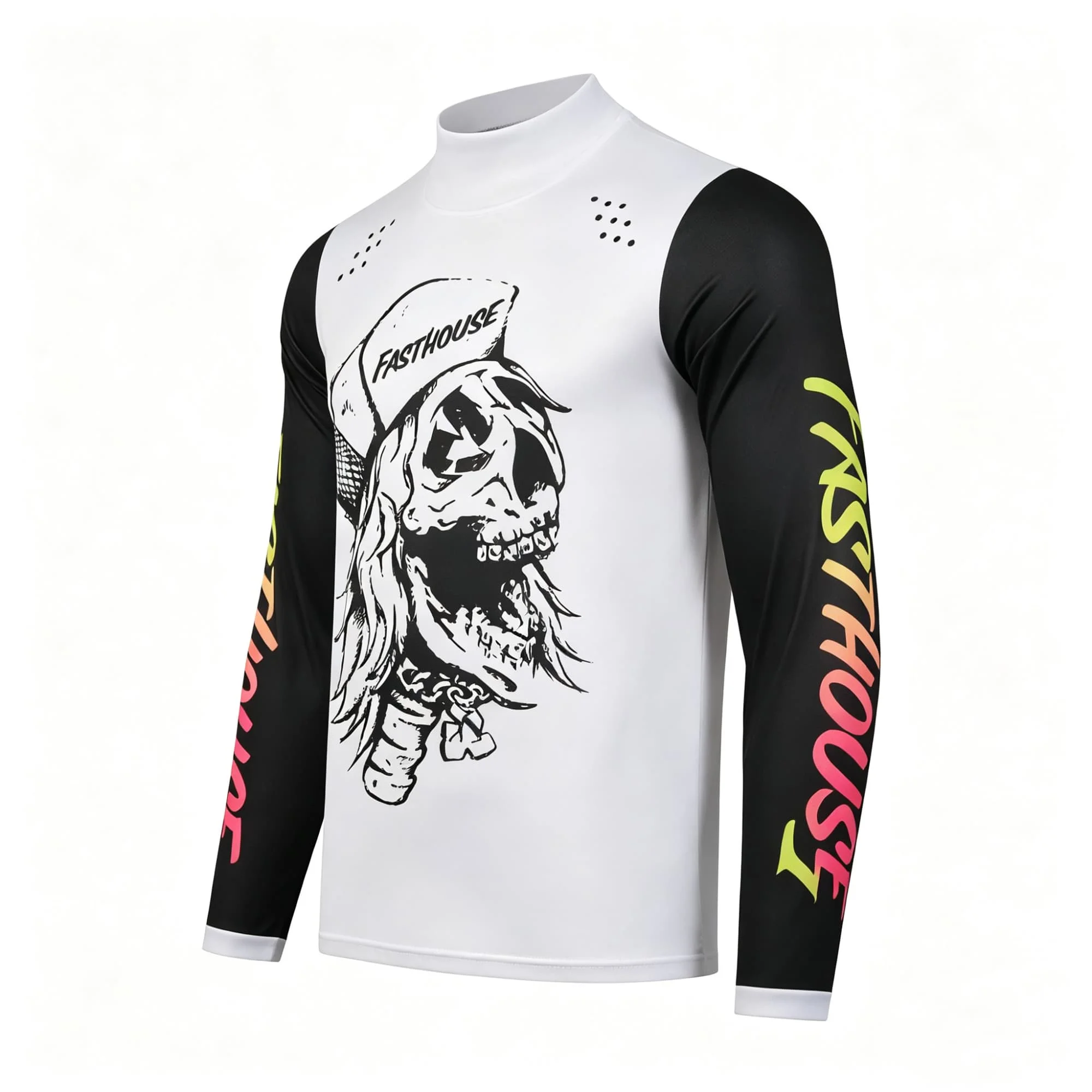 Men Retro Skull Graphic Motocross Long Sleeve Jersey, Breathable Color‑Block Off‑Road Racing Sport Shirt view 2