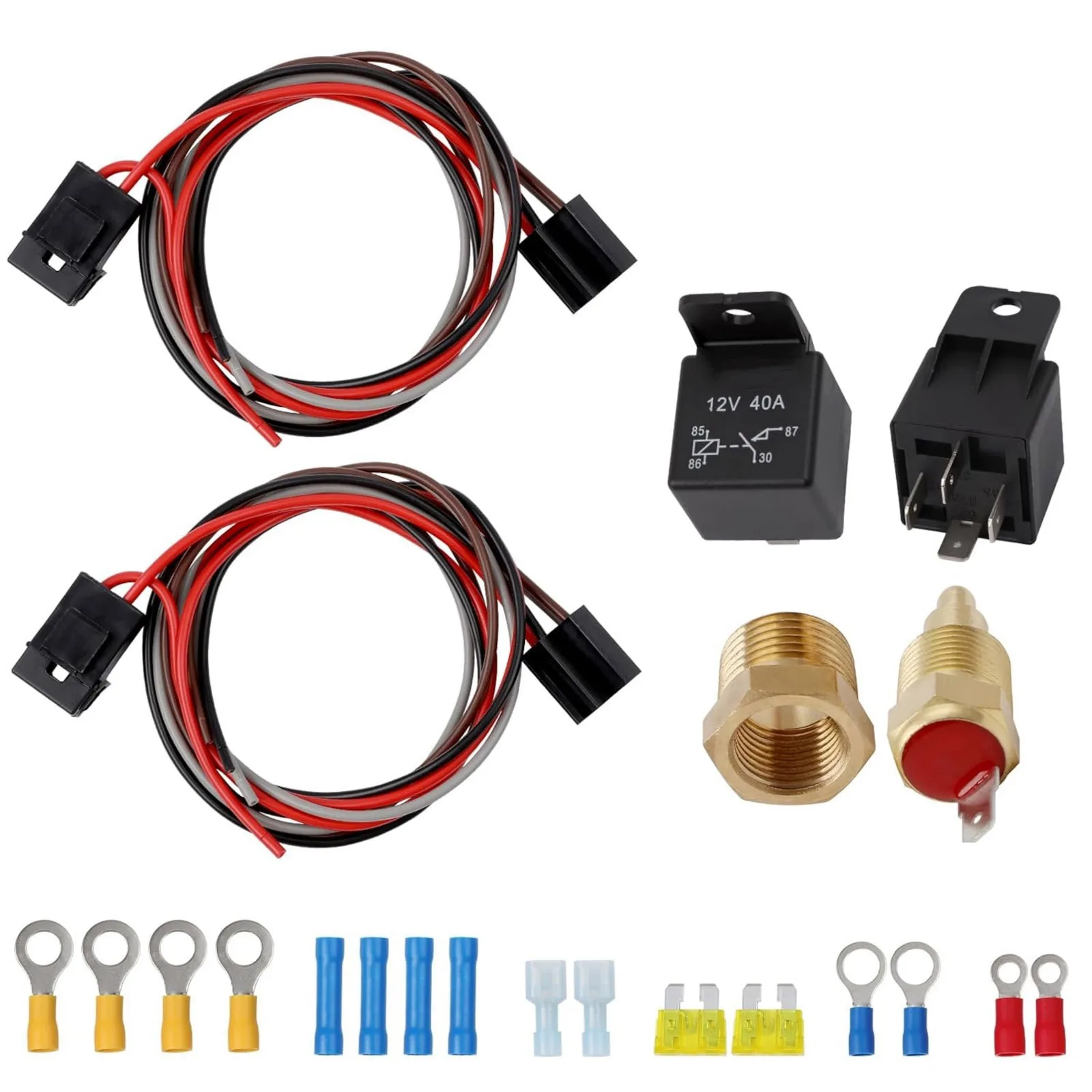 Kit de relé para ventilador eléctrico de 40 amperios, kit de termostato para ventilador de refrigeración eléctrico con interruptor de temperatura de 185 encendidos y 175 apagados, kit impermeable para automóvil