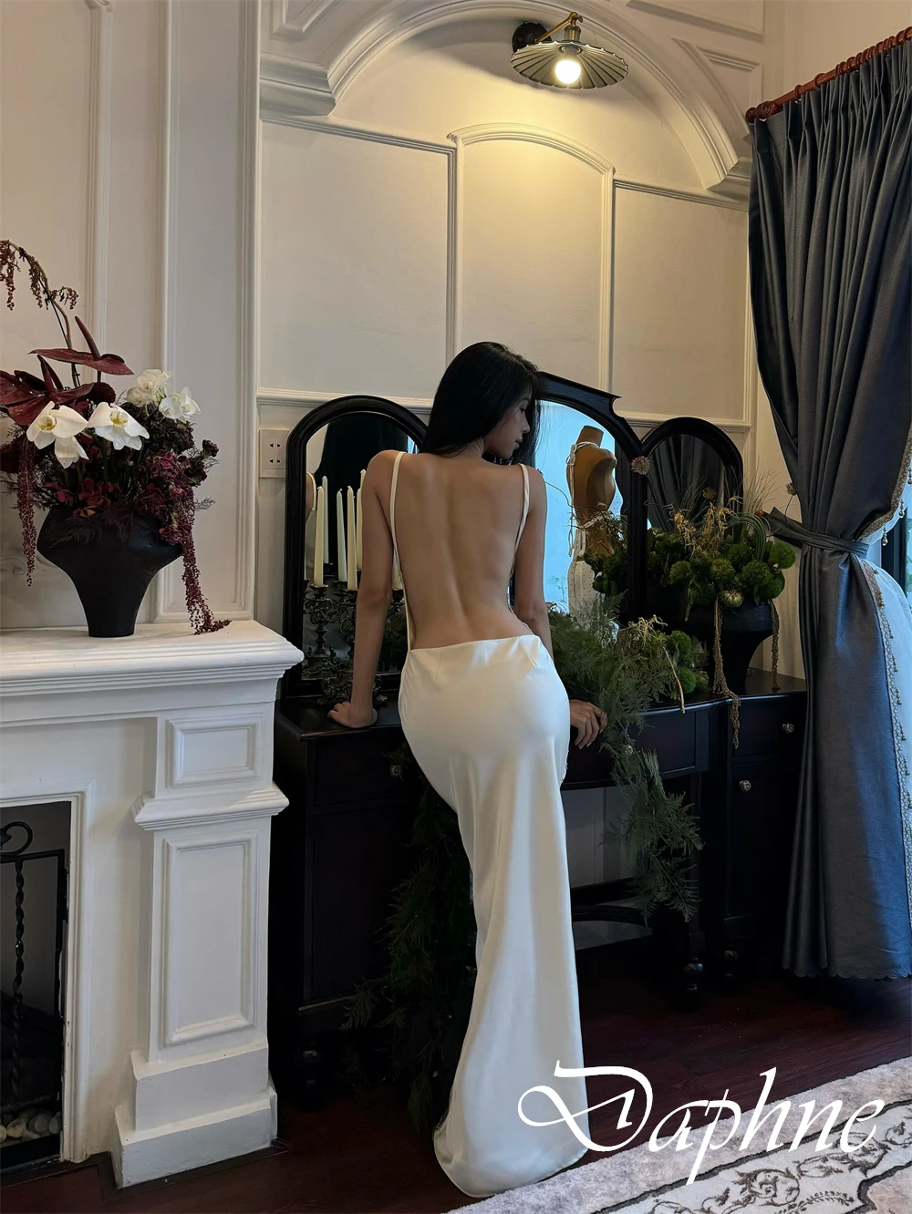 Customized Sleeveless Sexy Fashion  Evening Dress Straight Floor Length White Delicate Cocktail Dress Lace Soft  Prom Dress