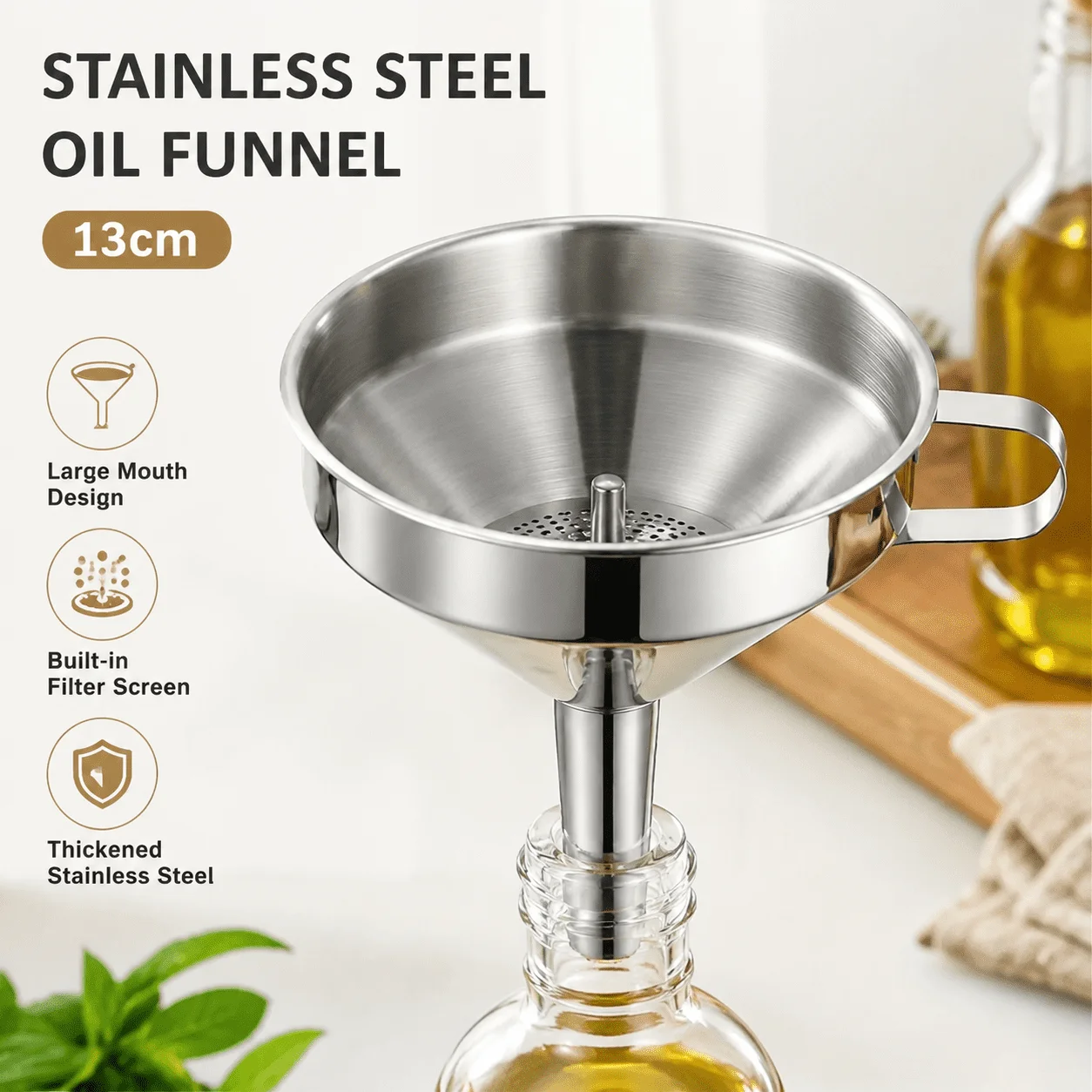 Household Universal Funnel with Oil Filter Screen, Large Mouth Kitchen Funnel Strainer for Cooking Oil Pouring, Liquid Transfer, Bottles and Jars