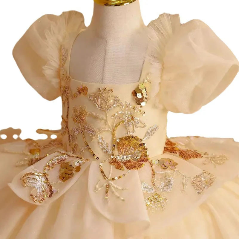 

Детское элегантное пышное платье принцессы с цветочным принтом для дня рождения, выступления на фортепиано, подиум для маленьких девочек