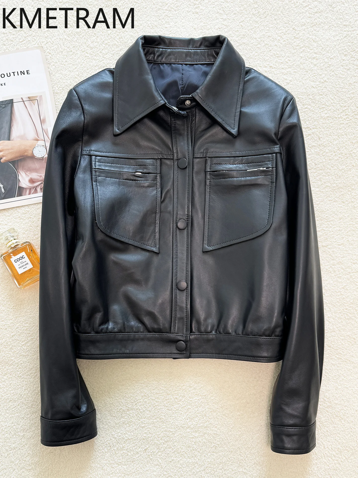 100 % Oberschicht Schaffell Jacken Frau Biker kurze echte Lederjacke neu in Outer Herbstkleidung Frauen 2025 Veste Femme