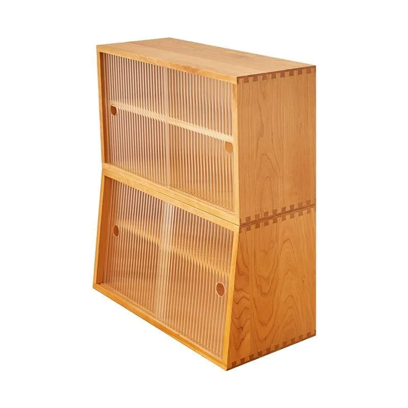 Nordic solid wood desktop side cabinet shelf, cup coffee tea set display cabinet