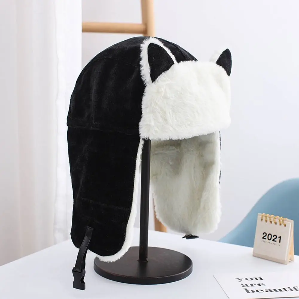 

Warm Cat Ear Bomber Hat Thickened Cold Proof Balaclava Earmuffs Thermal Earflaps Warm Hat Female
