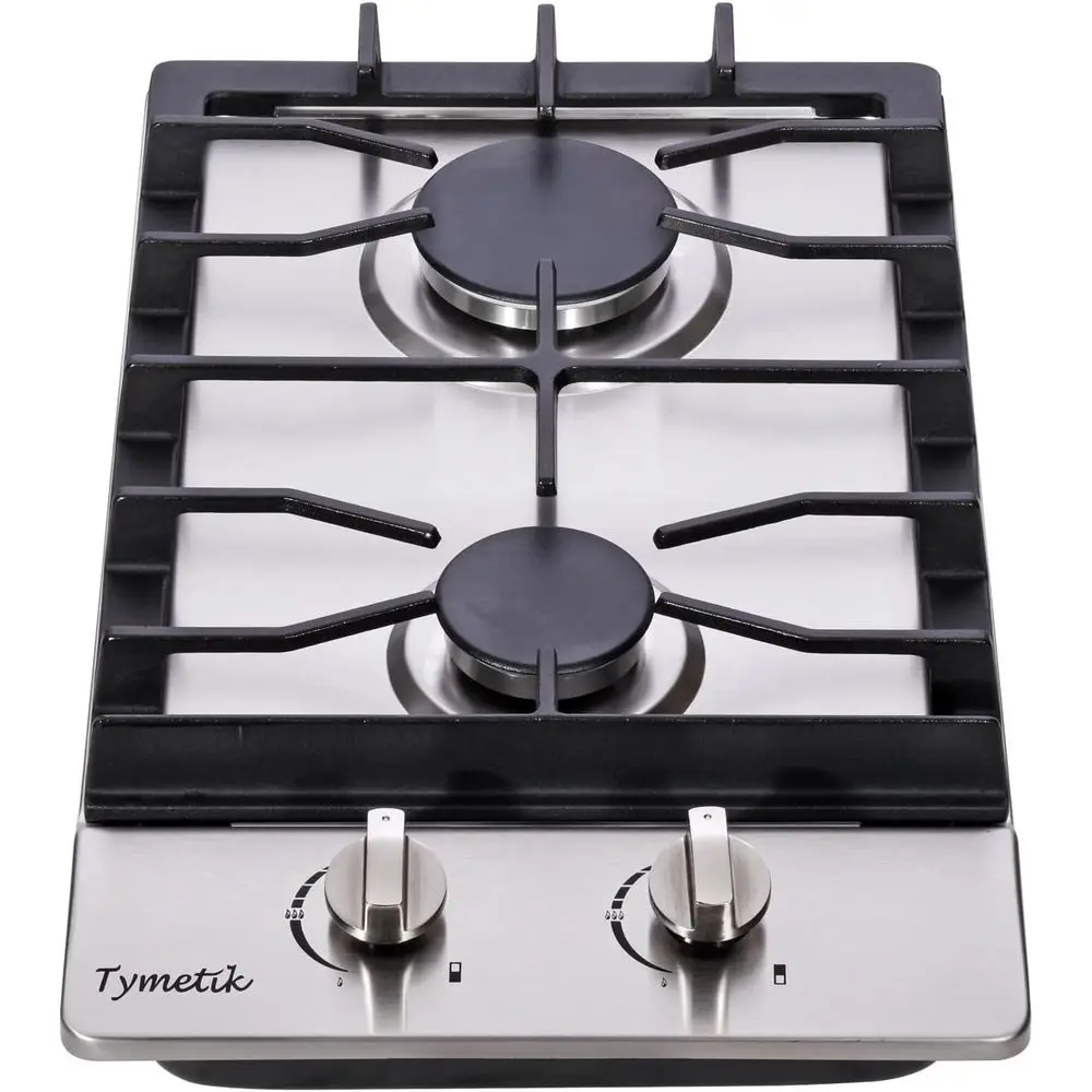 Fogão a Gás Embutido de Aço Inoxidável com Duas Queimadores de 12 Polegadas - Gás Natural/Propano, Adequado para Uso Interno, Externo e em Trailers