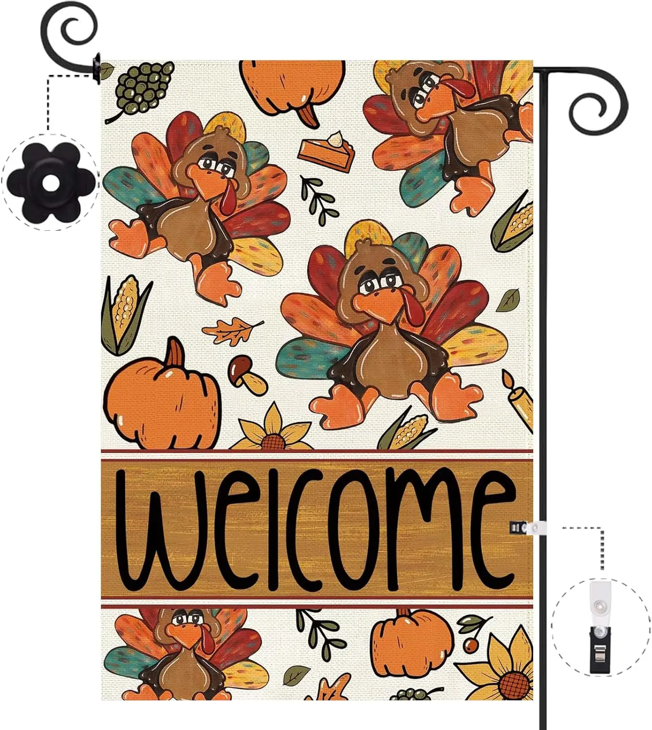 Baccessor Thanksgiving Garden Flags 12.5x18 Inch Double Sided, Funny Turkey Pumpkins Burlap Thankful Fall Small Yard Flag Ha GGX