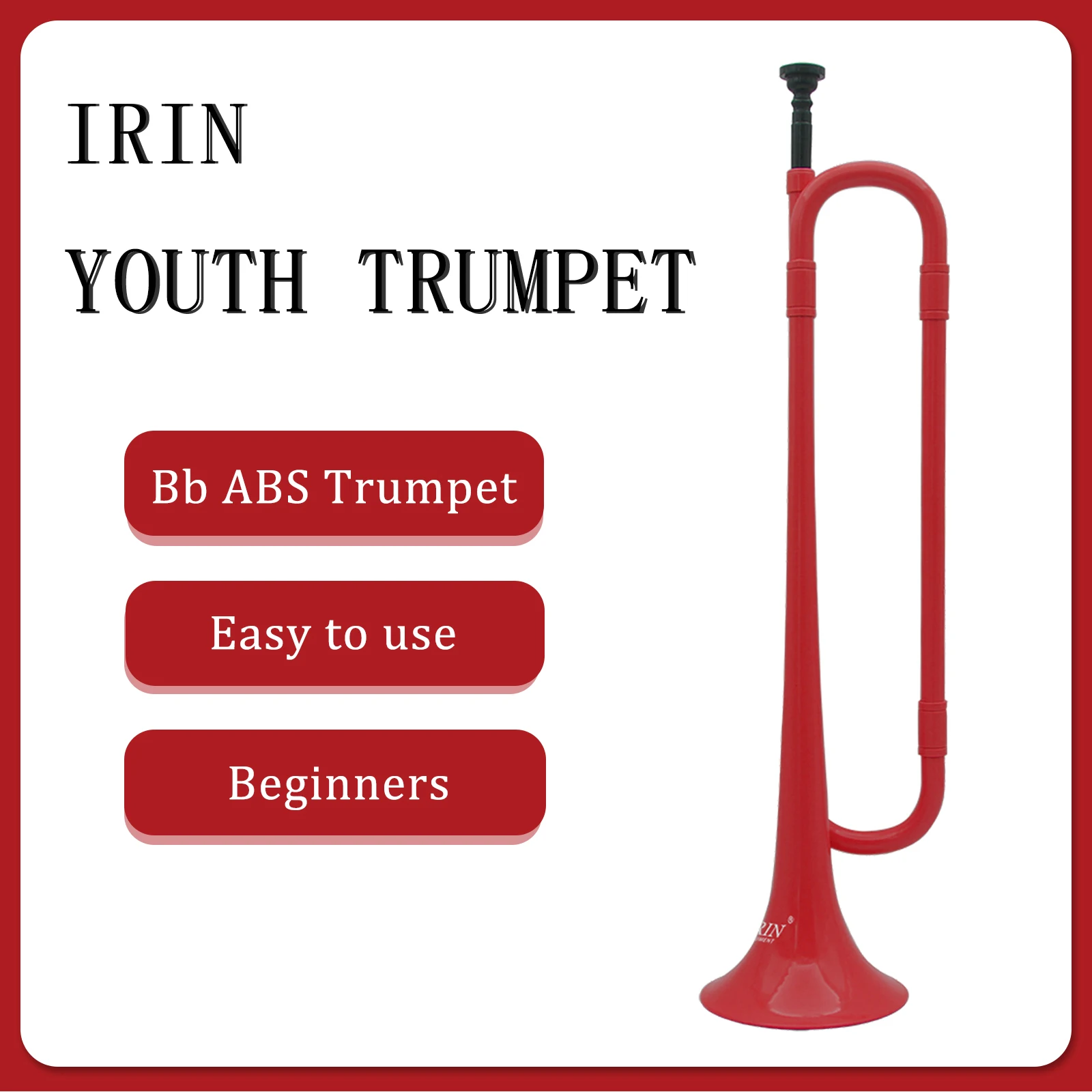 IRIN Bb Youth Trumpet ABS Red Young Pioneers Bugle Call Student Horn Kid Performance Beginner for Brass Musical Instrument