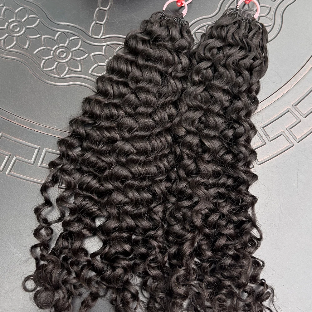 جيري مجعد ريشة الكروشيه شعر الإنسان ضيق مجعد الشعر حزم غير مرئية قبل فصل Knotless الكروشيه وصلات شعر بشري