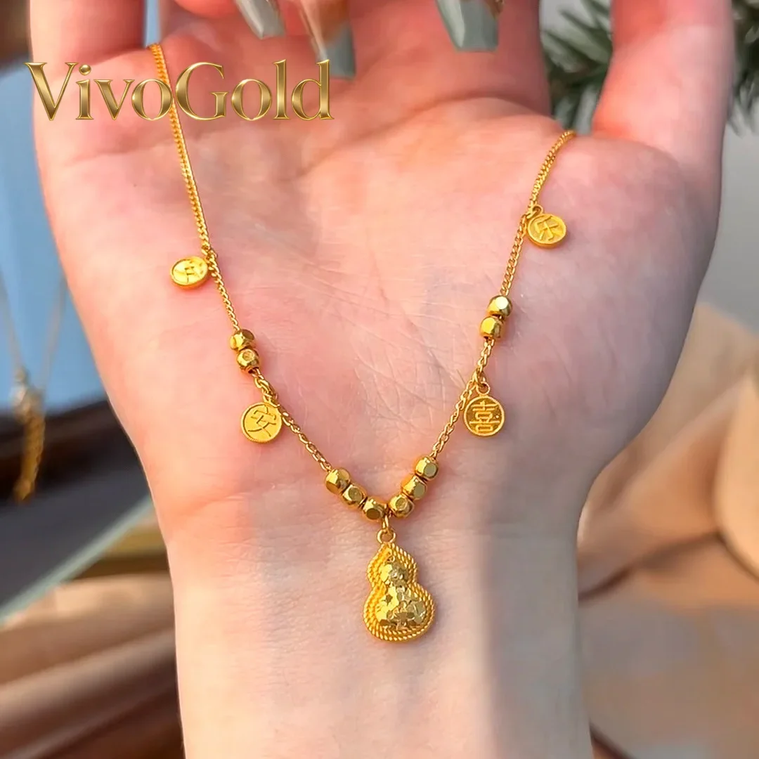 

VivoGold9999 24K real gold Xiaohongshu Ping An Xile Broken Ice Hulu Necklace High-end Fashion and Exquisite Collarbone Chain