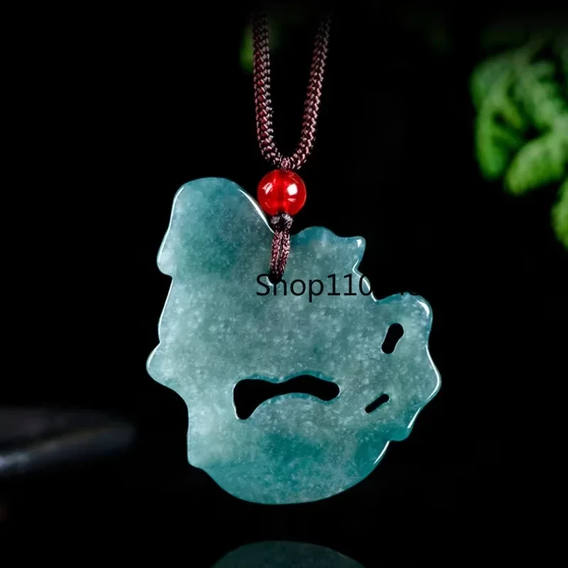 Natural A-goods Jadeite Blue Water Yuanbao Pendant Immediately Rich Ice Seed Zodiac Male and Female Models Jewelry Gift