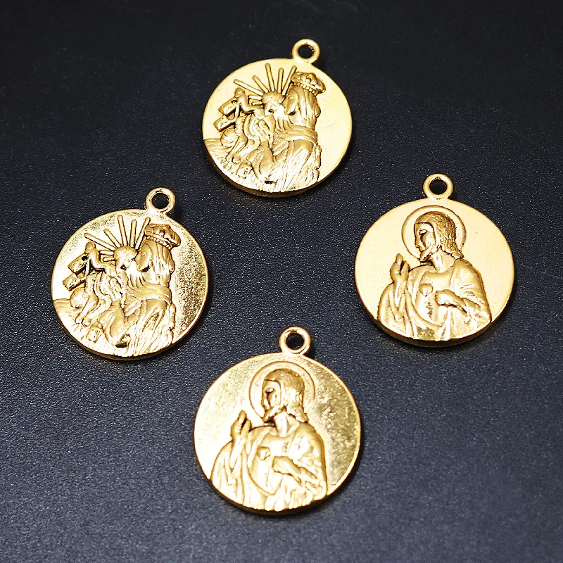 10pcs Antique Gold Color Holy Father and Virgin Mary Metal Tag Pendant DIY Charm Christian Bracelet Jewelry Crafts Making P1356