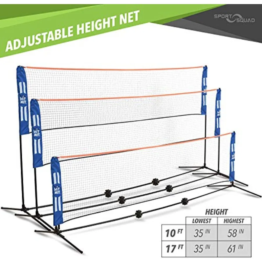 HIT MIT Adjustable Height Portable Badminton Net Set - Competition Sport Indoor or Outdoor Net for Playing Pickleball, Volleyba