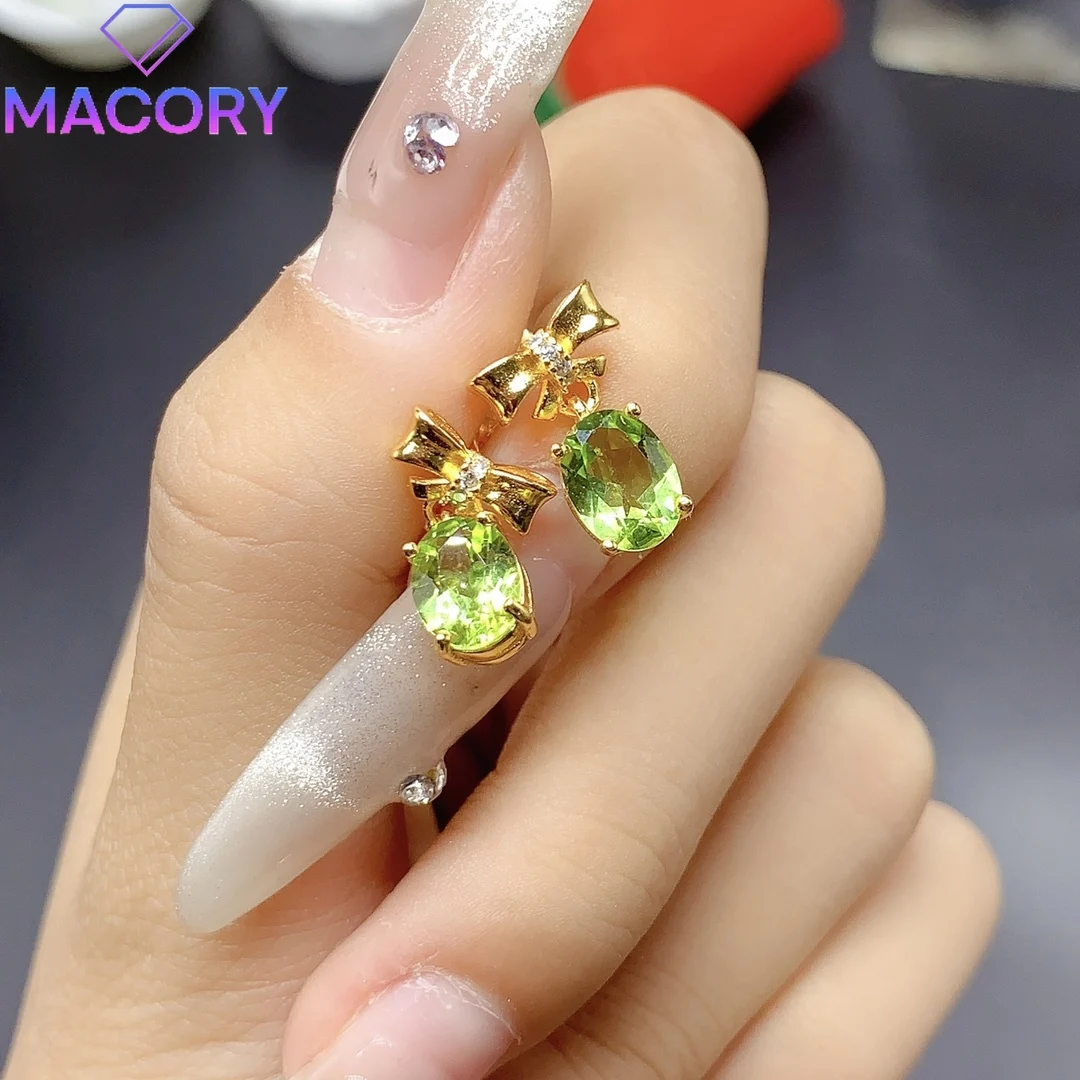 Luxury brand jewelry female silver 925 natural peridot earrings set female free delivery 2024 fashion female earrings gemstones.