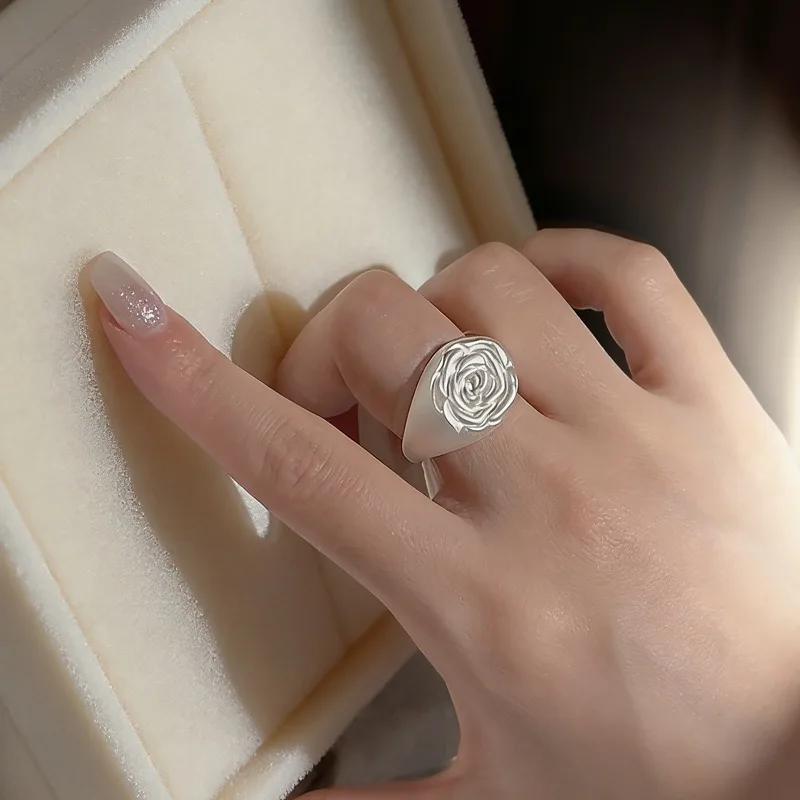 925 Sterling Silver Rings for Women Couple Minimalist Handmade Rose Shape Ring Fine Jewelry Gift Prevent Allergy