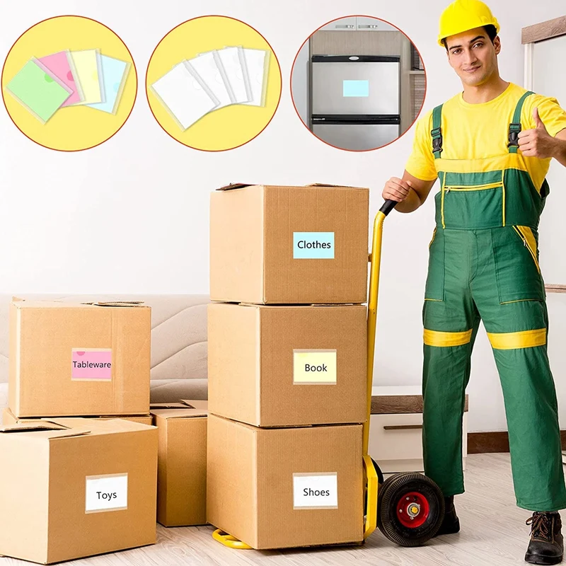 108Pcs Self-Adhesive Label Card Holder Index Pockets Holder 6X8.5Cm Clear Plastic Card Holder Adhesive Label Holder