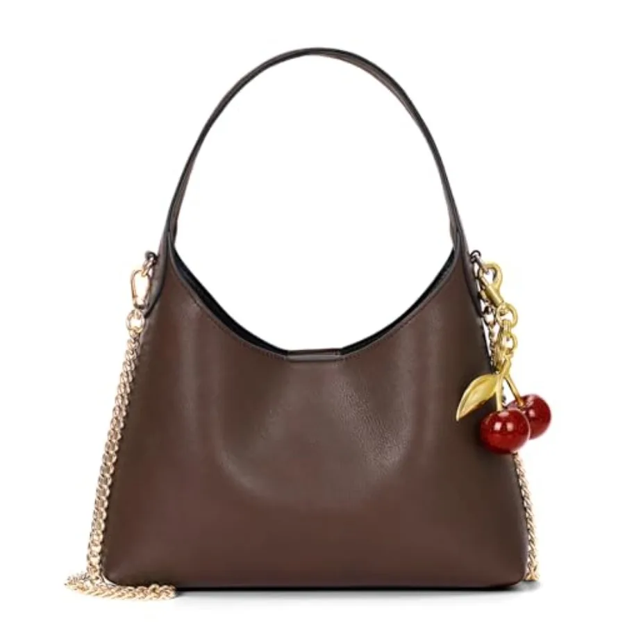 Small Hobo Bags for Women Cherry Shoulder Bag Purse Faux Leather Tote Handbag Trendy Chain Crossbody Bag