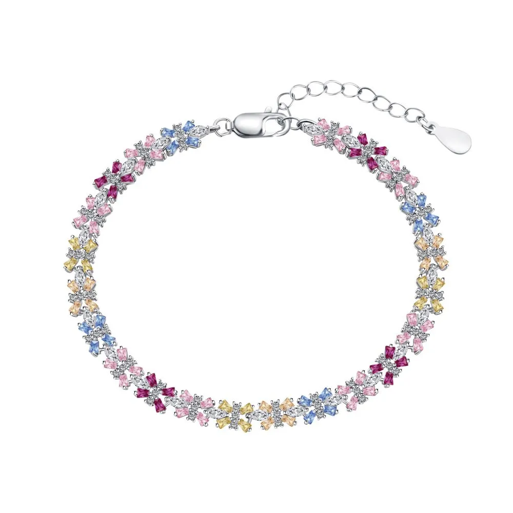 

Korean Wedding New S925 Sterling Silver Women's Bracelet with Full-color Zircon Inlay and Colorful Design