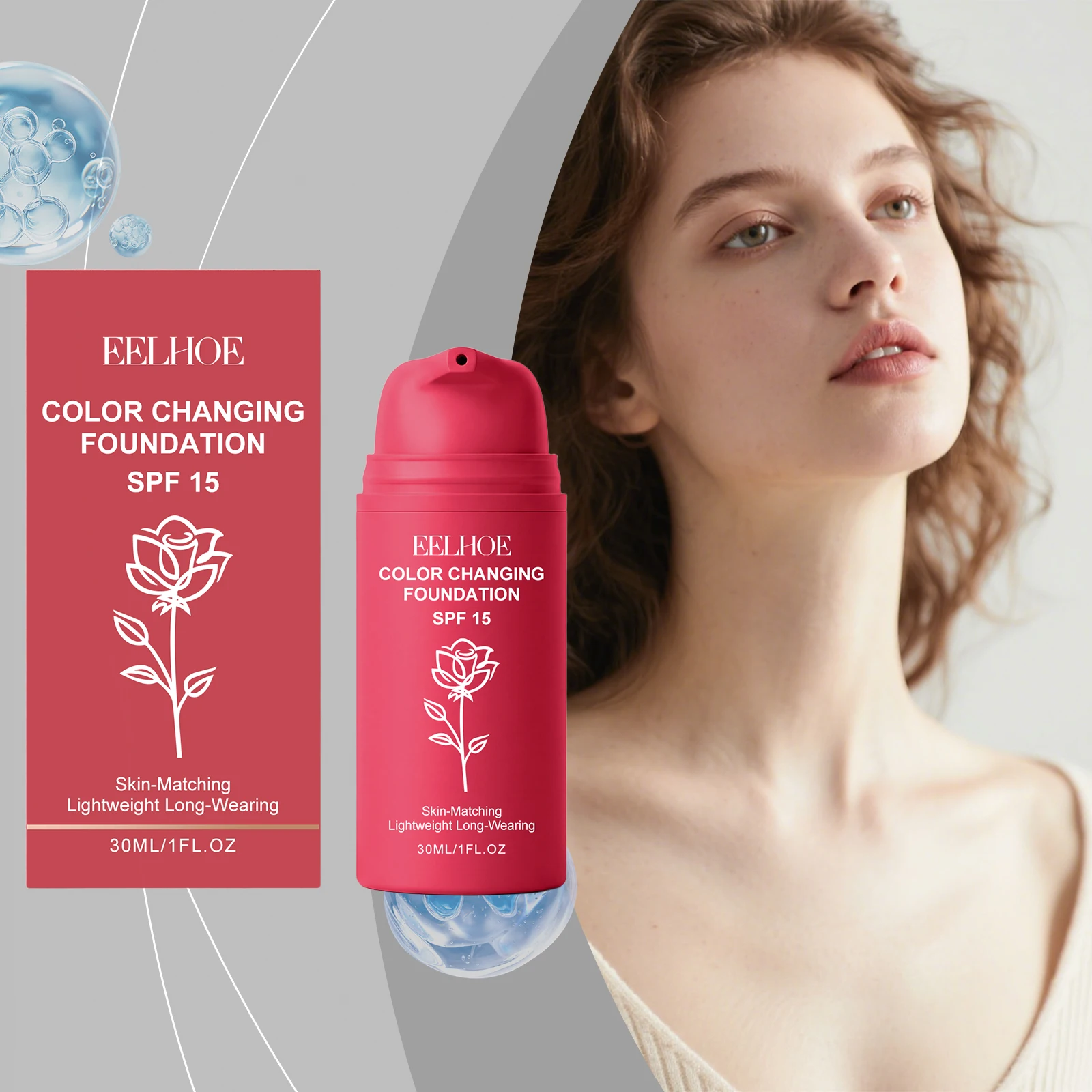 EELHOE Natural Color Temperature-Sensing Foundation Liquid Smooth Fine Texture Skin-Fitting Liquid Makeup