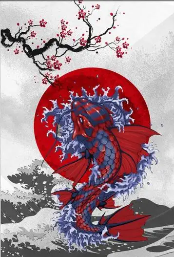 Tattoo Fish Japan Art Film Print Silk Poster Home Wall Decor 24x36inch