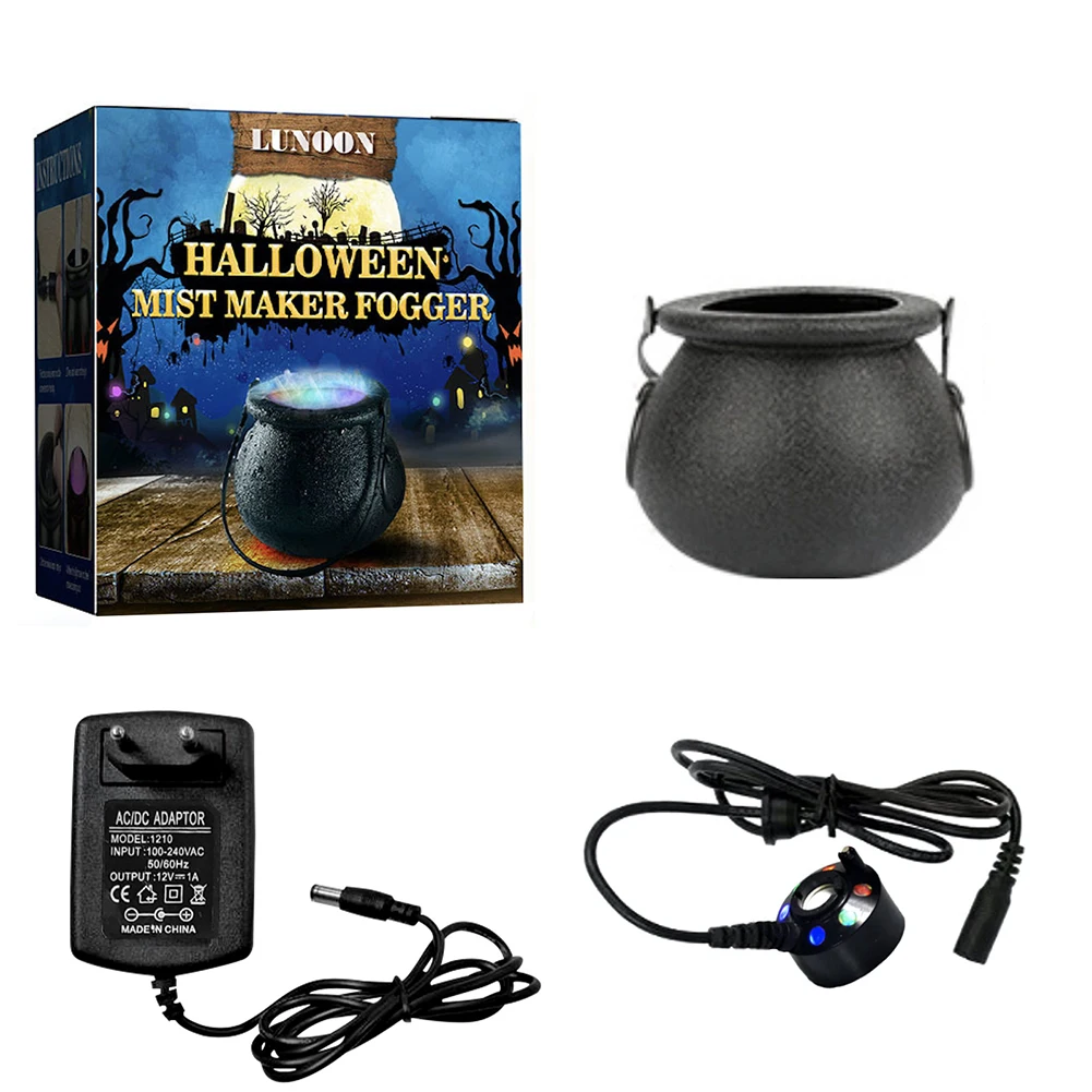 Halloween Witch Cauldron Fog Maker 6 LED Lights Color Changing Water Fountain Mist Maker for Halloween Decorative Prop