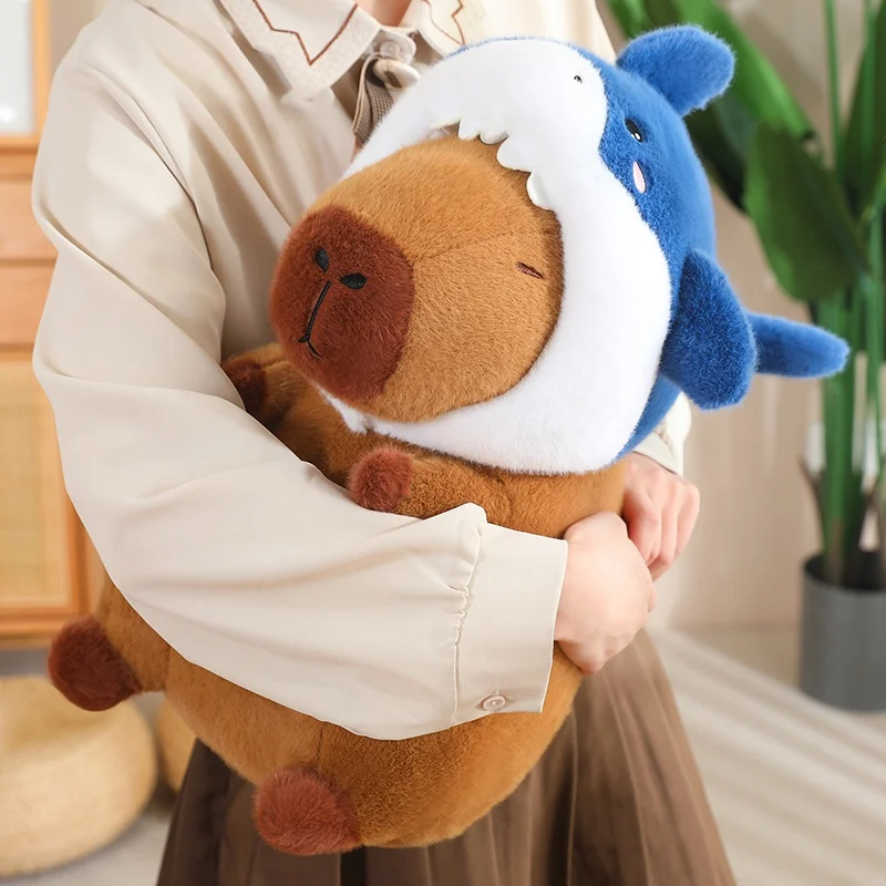 35/55cm New Shark Capybara Plush Doll Lifelike Capybara Cosplay Shark Stuffed Animal Capybara Pillow Pluah Doll Gift