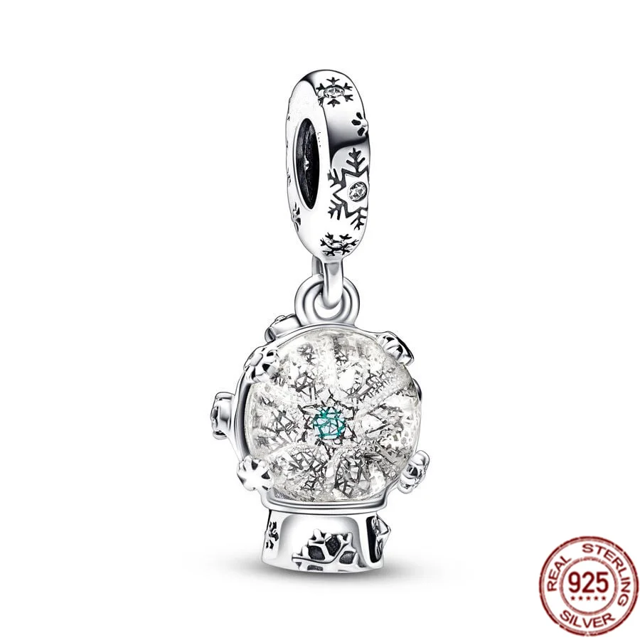 925 Sterling Silver Sparkling Snowflake Snow Globe Dangle Charms Bead Fit Original Pandora Bracelet DIY Jewelry For Women Gift