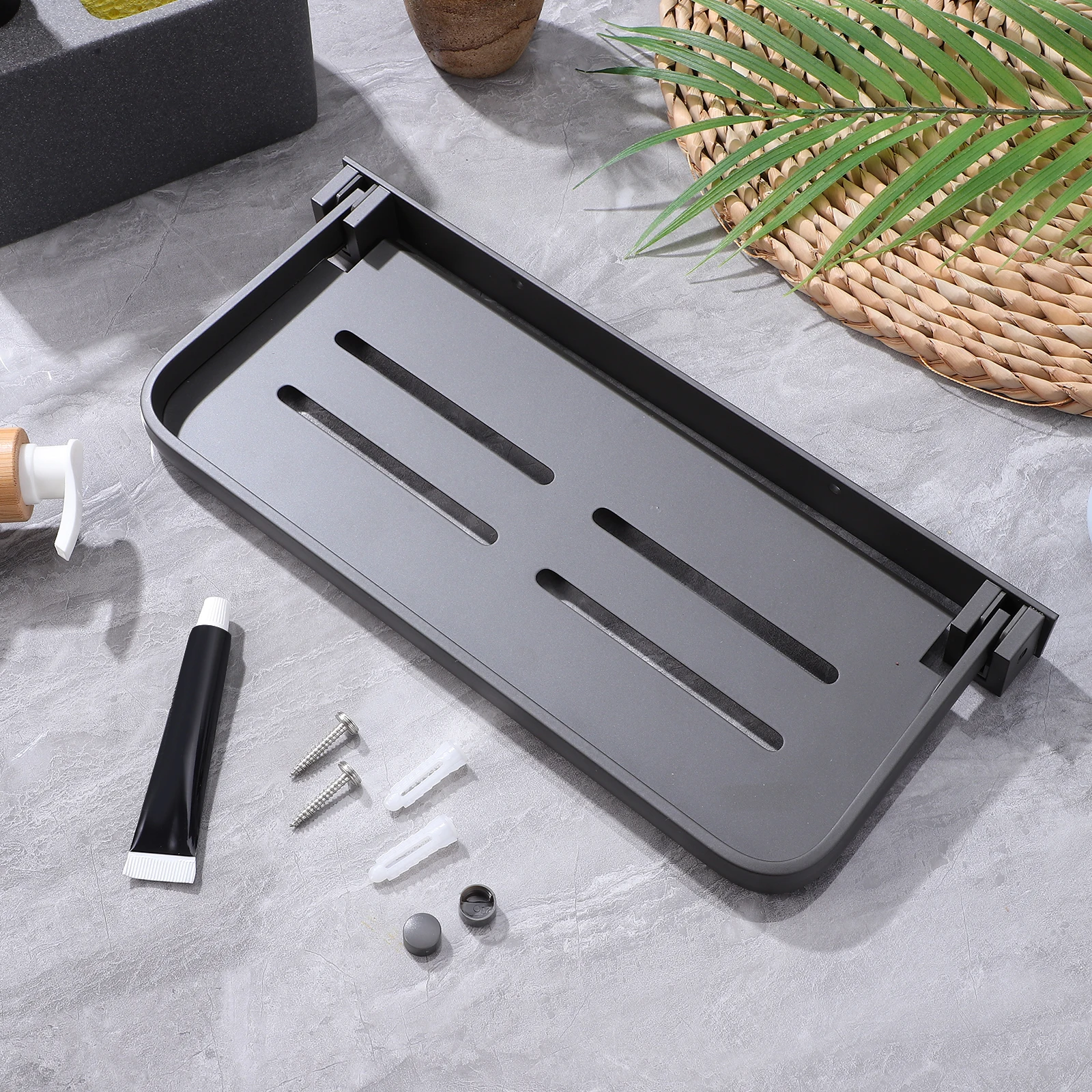 

Foldable Bathroom Shelf Washbasin Rack Storage Tray Drainage Holes Sink Wall Mounted Shelves RV Hidden Storage