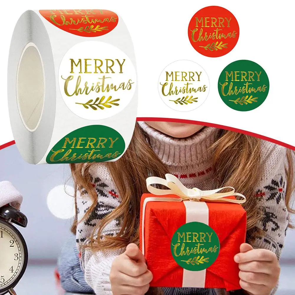 1roll 1.5inch/3.8cm Round Laser Merry Christmas Thank With You Stickers Label Gift Holiday Waterproof Sealing Seal Gif T4k1