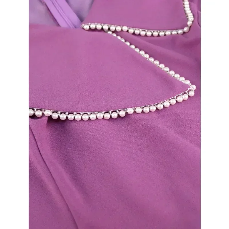 S-3XL Modna klasyczna damska elegancka fioletowa sukienka na formalną imprezę Długi rękaw Wysoka talia Ukryj brzuch Smukłe sukienki Biznesowe sukienki imprezowe