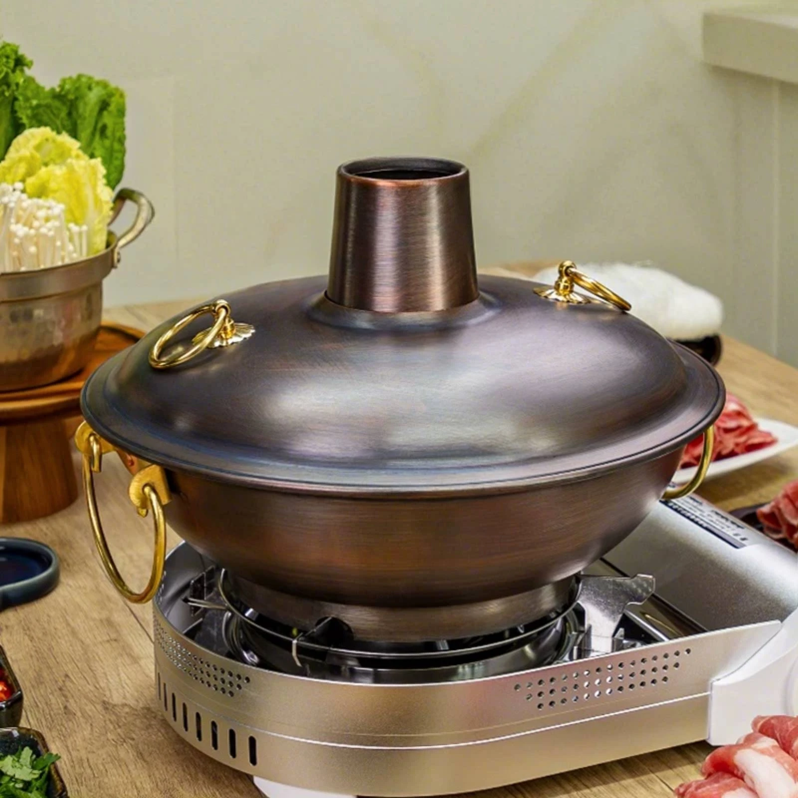 Yin Yang Hot Pot Stove Safe Copper Hot Pot Cookware Even Heating Rust Resistant for Home