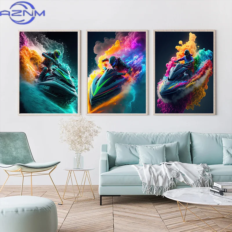 Modern Water Sports Jetski Sea Waves Landscape Art Poster Canvas Paintings Wall Prints HD Pictures for Living Room Home Decor
