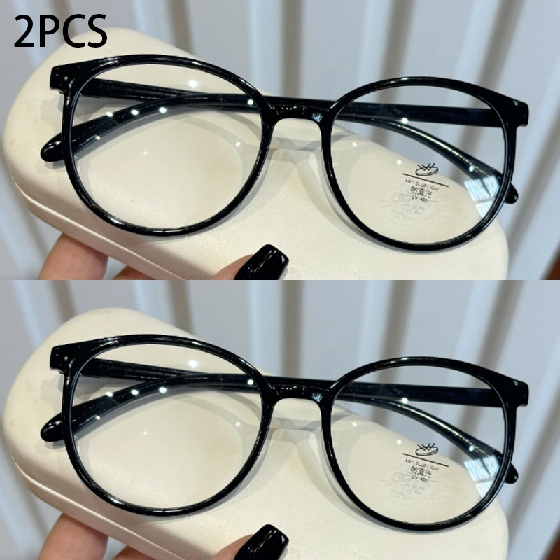 2PCS Runde Brille Anti-Blau Licht Lesebrille Frauen Ultra-Licht Mode Männer Presbyopie Brillen Dioptrien + 100 bis +400