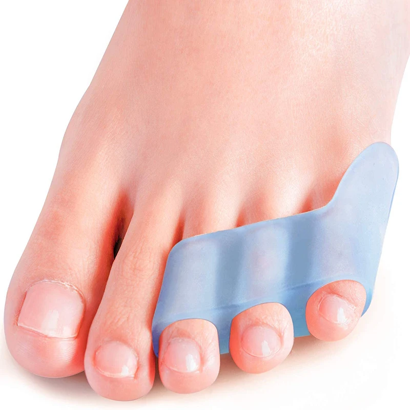 

2pcs/1pair Blue Silicone Gel Straightener Pain Relief Toe Protector Three-Hole Little Toe Bunion Foot Care Tools Unisex