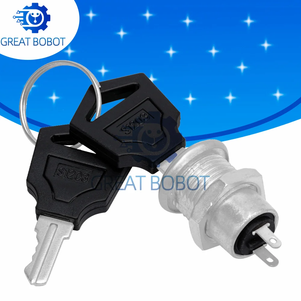 BS S1203 12mm×21mm Electronic Key Switch (1PCS) - 2PIN ON-OFF Lock Security Power Switch with 2 Keys
