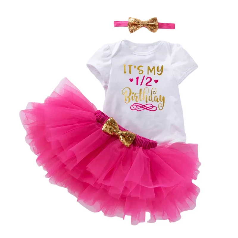 Newborn Toddler Girl Summer Short Sleeve Tutu Party Wedding Birthday Dresses 6 Months Baby Clothes