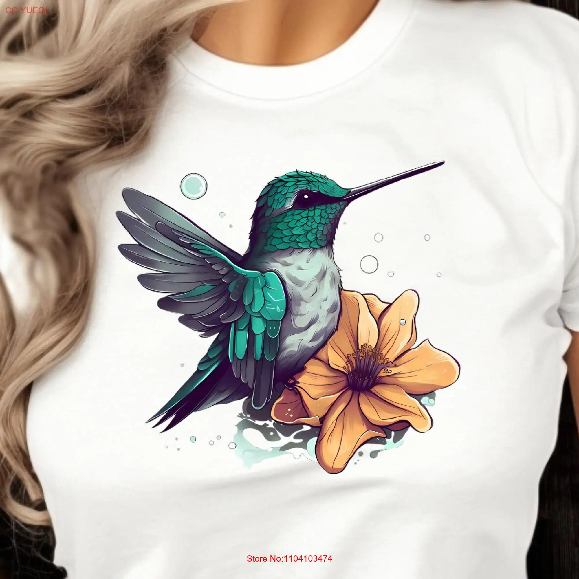 Hummingbird and Flower Symphony T Shirt for Her Lover Bird Flowers Floral long or short sleeves